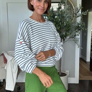 MOTHER Striped White and Blue Women's Top